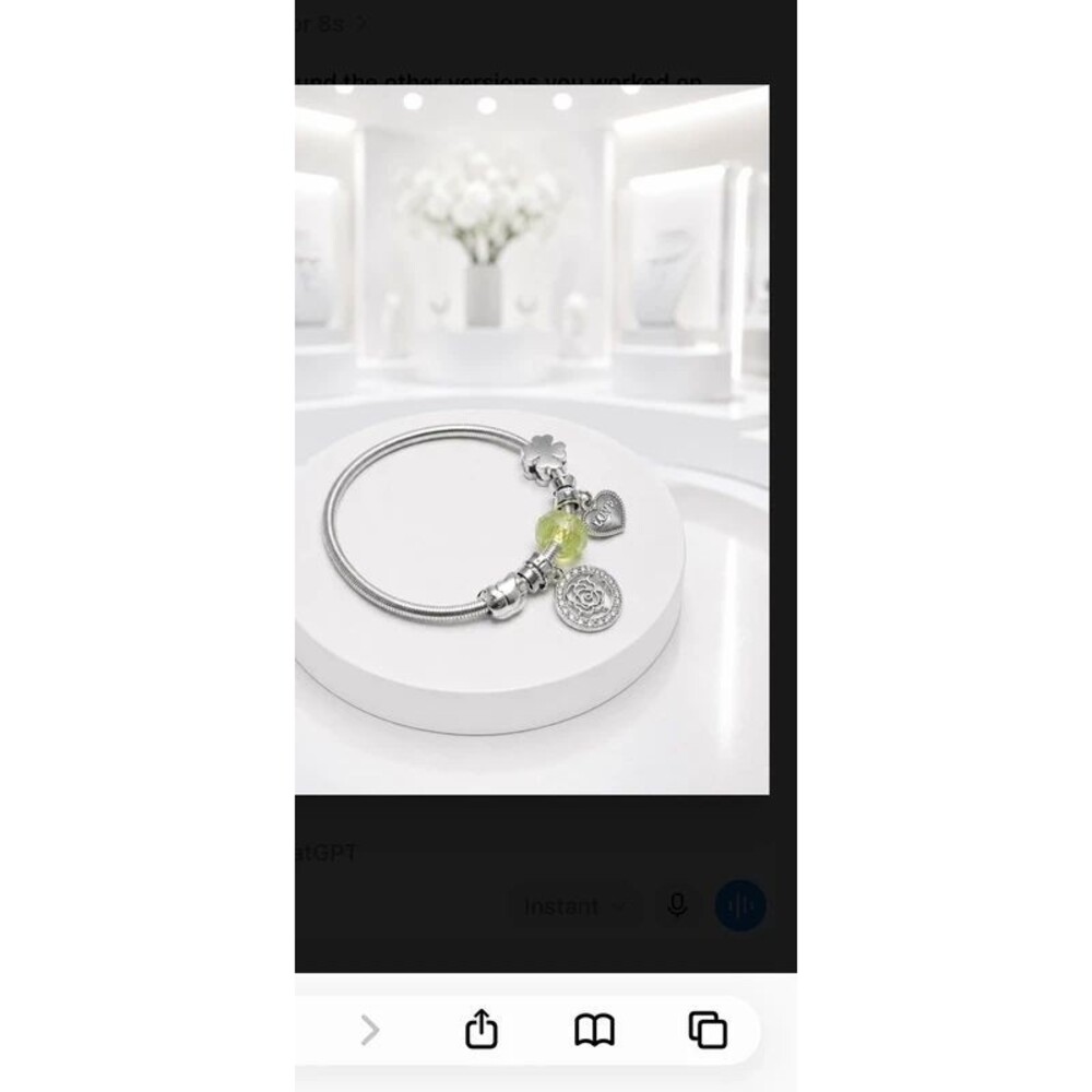 Emerald Bloom – Silver Love & Rose Charm Bracelet